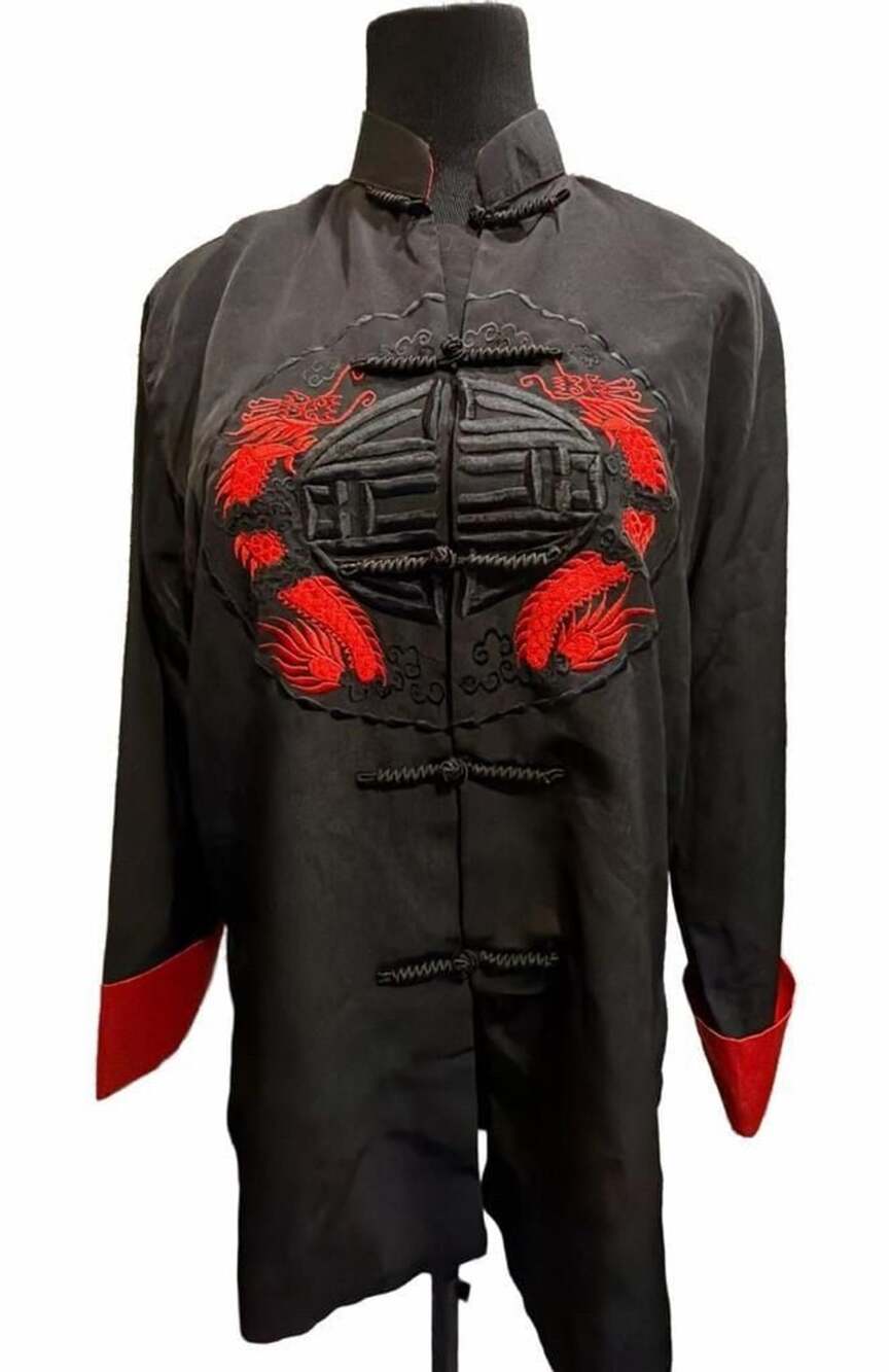 855 Binh Thuan Chinese Jacket Embroidered Dragon Black Red